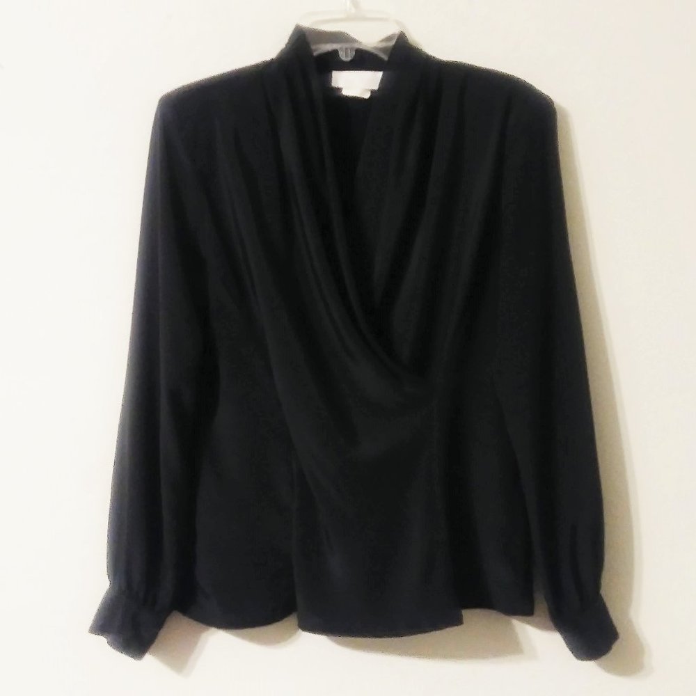 Vintage Anna Kriste Black Faux Wrap Shirt